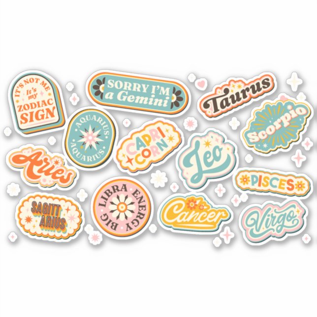 Awesome lettering zodiac sign badges (Front)