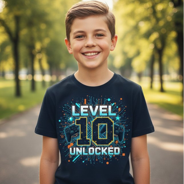 Awesome Level 10 Unlocked Gamer Kids Birthday Tee (Creator Uploaded)