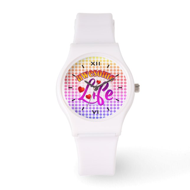 Awesome Life Rainbow Coloured Dots Watch (Front)