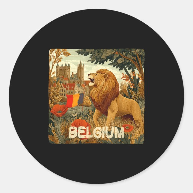 Awesome Lion In Belgium Colors Costume  Classic Round Sticker (Front)