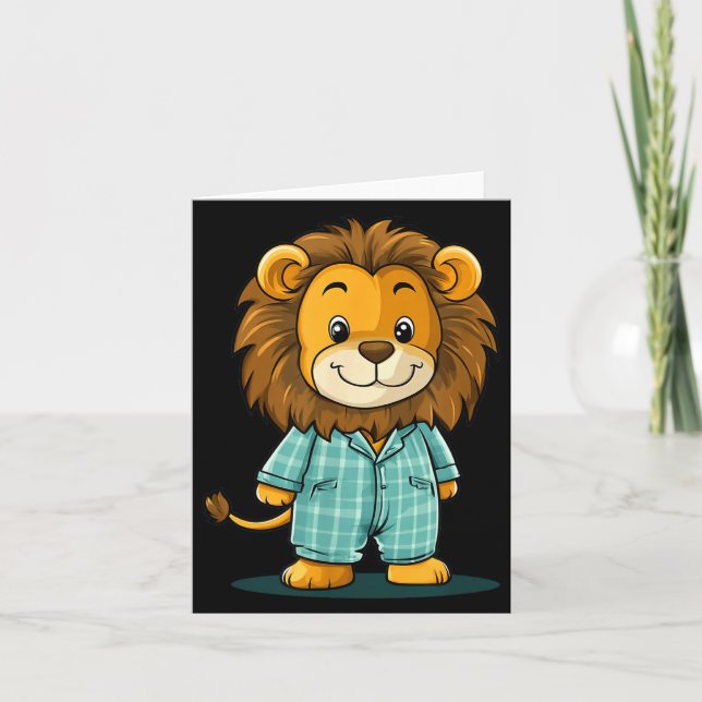 Awesome Lion In Pajama For Funny Animal Sleepwear  Card (Front)