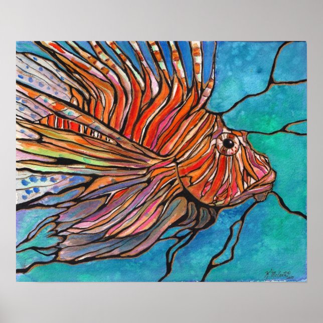 Awesome Lionfish "Stained Glass Style" Art Print! Poster (Front)