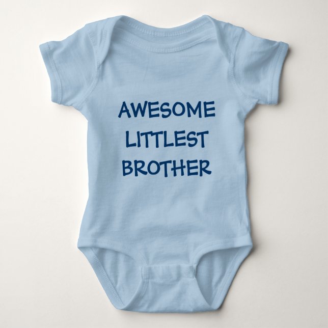 AWESOME LITTLEST BROTHER Blue Baby Outfit Baby Bodysuit (Front)