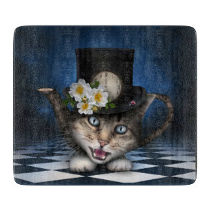Awesome Mad Hatter Teapot Cat Whimsical Design Cutting Board