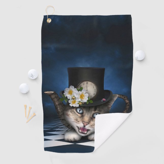 Awesome Mad Hatter Teapot Cat Whimsical Design Golf Towel (InSitu)