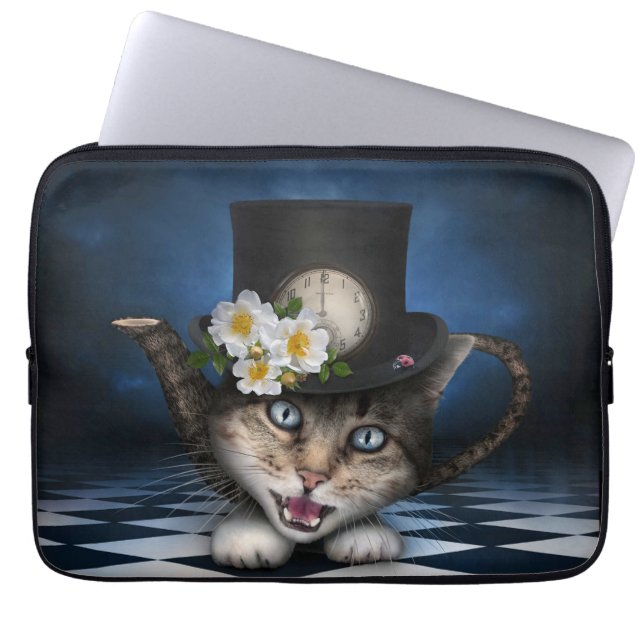 Awesome Mad Hatter Teapot Cat Whimsical Design Laptop Sleeve (Front)