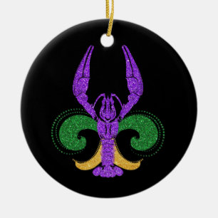 Awesome Mardi Gras Fleur Lis Crawfish New Orleans Ceramic Ornament