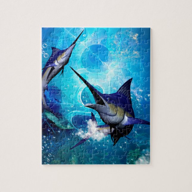 Awesome marlin with bubbles jigsaw puzzle (Vertical)