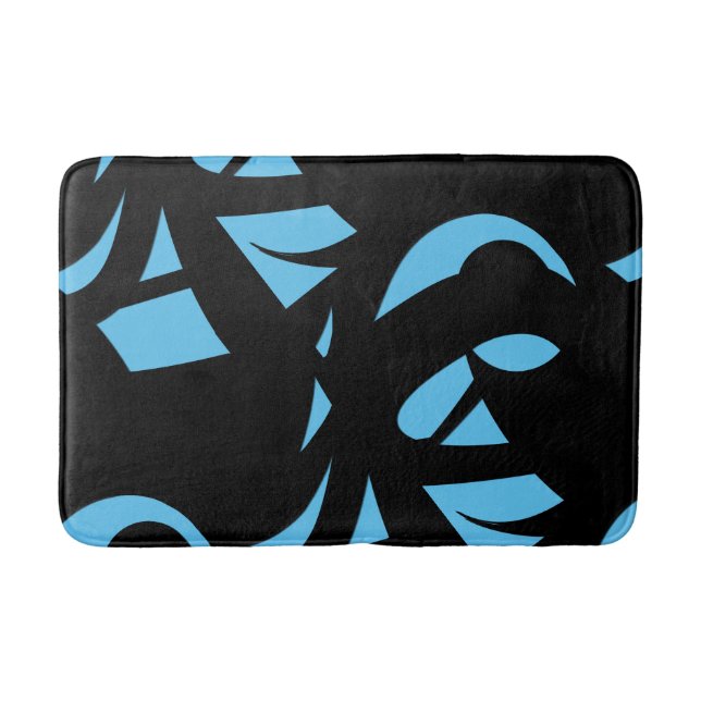 Awesome Modern Art Blue / Black Bath Mat (Front)