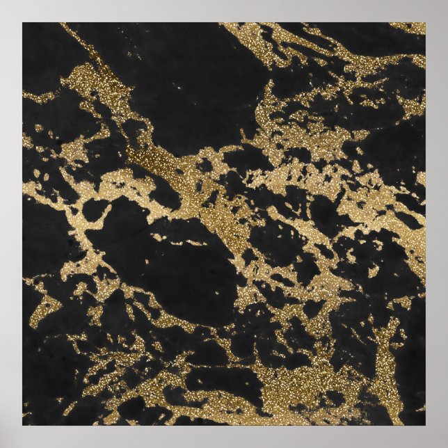 Awesome modern faux gold glitter black marble poster (Front)