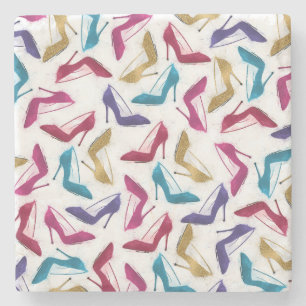 Awesome modern watercolor  girly high heel shoes stone coaster