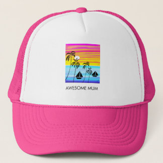 Awesome Mom Tropical Sunset Sailing Trucker Hat
