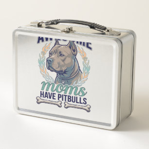 Awesome Moms Have Pitbulls Dog Bone Wreath Metal Lunch Box