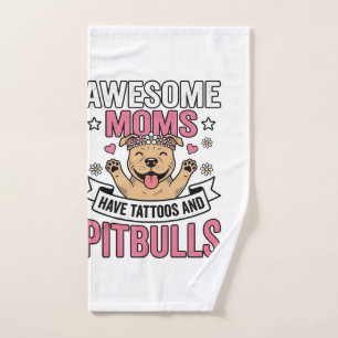 Awesome Moms Have Tattoos and Pitbulls Vintage Shi Hand Towel