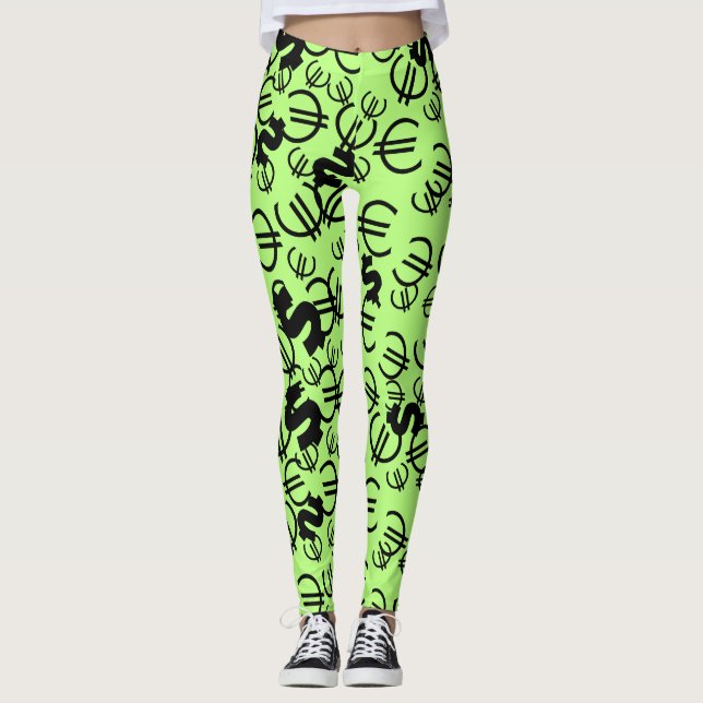 Awesome Money Euro Dollars Pattern Leggings (Front)