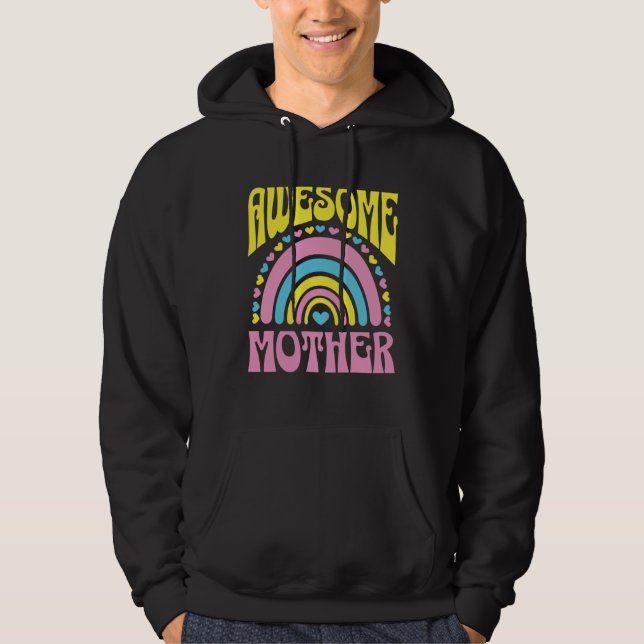 Awesome Mother Cute Rainbow Hearts Mother s Day Re Hoodie (Front)
