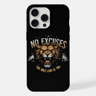Awesome motivational No Excuses weights & Lion Gym iPhone 15 Pro Max Case