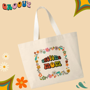 Awesome Mum Flower Power 70's Inspired Large Tote Bag