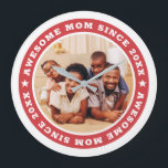 Awesome Mum Since 20XX Modern Simple Photo Large Clock<br><div class="desc">This simple and modern design is composed of serif typography and add a custom photo. Awesome Mum Since 20XX  circles the photo of your mum,  mother,  mama,  mum etc. This is a perfect gift for your Mum on her birthday,  mother's day,  christmas,  etc.</div>