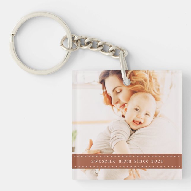 Awesome Mum Since 20XX Modern Simple Thread Photo Key Ring (Front)