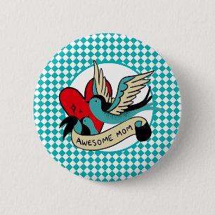 Awesome Mum Tattoo and Harlequin 6 Cm Round Badge