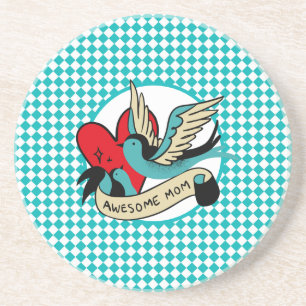 Awesome Mum Tattoo and Harlequin  Coaster