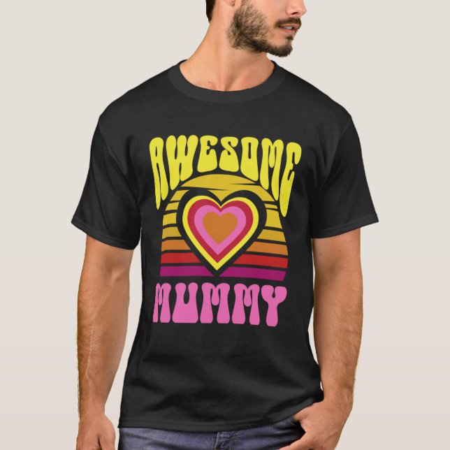 Awesome Mummy Cute Sunset Hearts Mother s Day Retr T-Shirt (Front)