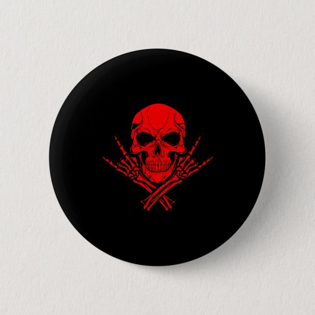 Awesome Music Skull Rocker Greeting Red Skull  6 Cm Round Badge (Front)