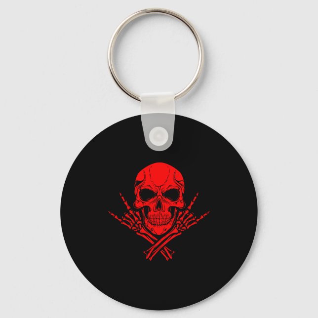 Awesome Music Skull Rocker Greeting Red Skull  Key Ring (Front)
