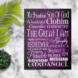 Awesome Names of God Jigsaw Puzzle<br><div class="desc">Awesome names of God design featuring: El Shaddai,  Son of God,  Wonderful Counsellor,  Elohim,  Comforter,  The Great I Am,  Alpha and Omega,  Almighty,  Jehova,  Redeemer,  Master,  Paraclete,  Shepherd,  The Rock,  Lord,  Saviour,  Messiah and Emmanuel in a beautifully typeset layout on a royal purple background.</div>