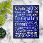 Awesome Names of God Jigsaw Puzzle<br><div class="desc">Awesome names of God design featuring: El Shaddai,  Son of God,  Wonderful Counsellor,  Elohim,  Comforter,  The Great I Am,  Alpha and Omega,  Almighty,  Jehova,  Redeemer,  Master,  Paraclete,  Shepherd,  The Rock,  Lord,  Saviour,  Messiah and Emmanuel in a beautifully typeset layout on a bold,  royal blue background.</div>