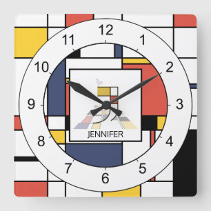 Awesome Neoplasticism Art Monogram. Letter J Square Wall Clock