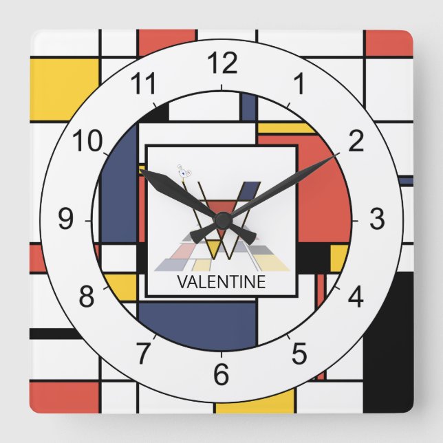 Awesome Neoplasticism Art Monogram. Letter V Square Wall Clock (Front)