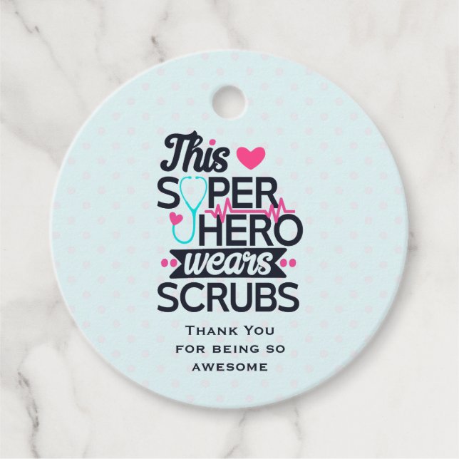 Awesome Nurse Superhero Saying Typograph Thank You Favour Tags (Front)