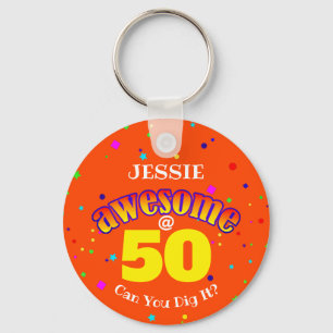 AWESOME Orange 50TH BIRTHDAY Key Ring