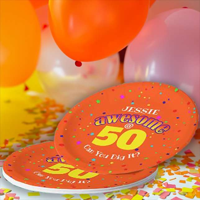 AWESOME Orange 50TH BIRTHDAY  Paper Plate (Creator Uploaded)
