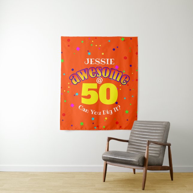 AWESOME Orange 50TH BIRTHDAY  Tapestry (In Situ)