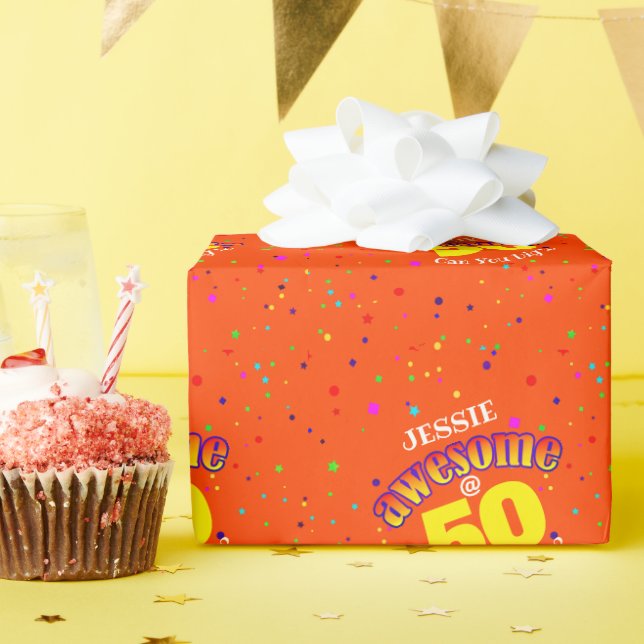 AWESOME Orange 50TH BIRTHDAY  Wrapping Paper (Birthday Party)