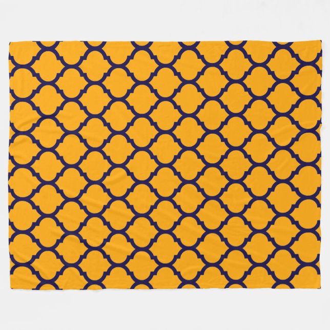 Awesome Orange Blue Moroccan Quatrefoil Pattern Fleece Blanket (Front (Horizontal))