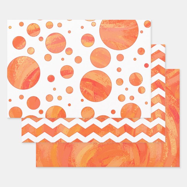 Awesome Orange Colour Coordinated Patterns Wrapping Paper Sheet (Set)