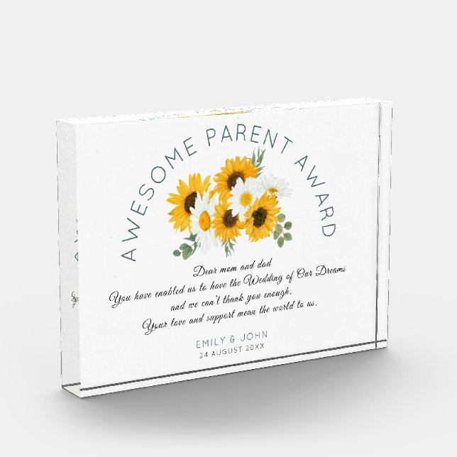 Awesome Parent Award Sunflowers Wedding Thank You Photo Block (Left)