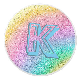 Awesome Pastel Glitter Girly Monogrammed Custom Ceramic Knob