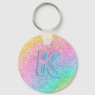 Awesome Pastel Glitter Girly Monogrammed Custom Key Ring