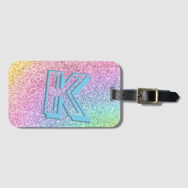 Awesome Pastel Glitter Girly Monogrammed Custom  Luggage Tag (Front Horizontal)