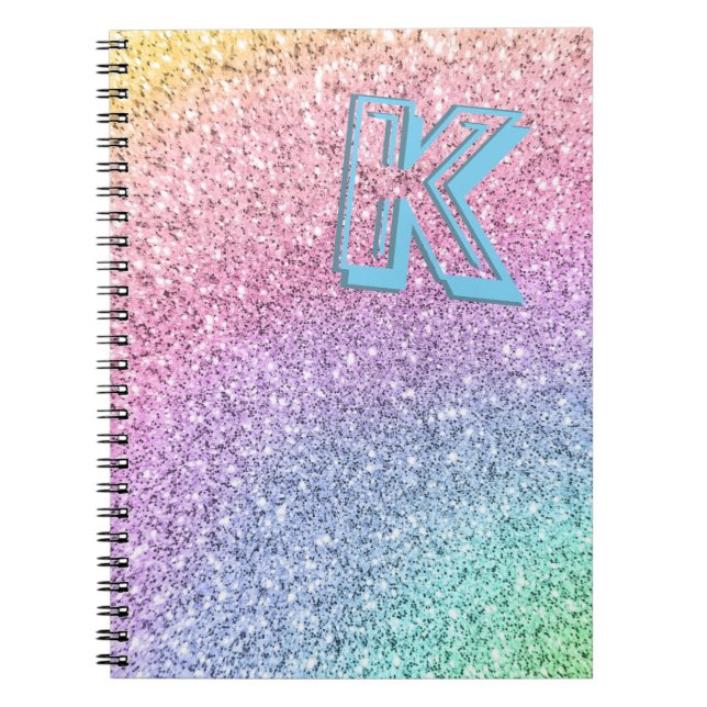 Awesome Pastel Glitter Girly Monogrammed Custom Notebook (Front)