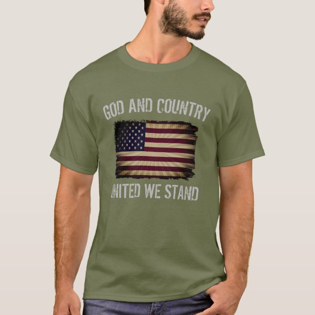 Awesome Patriotic American Flag God and Country T-Shirt (Front)