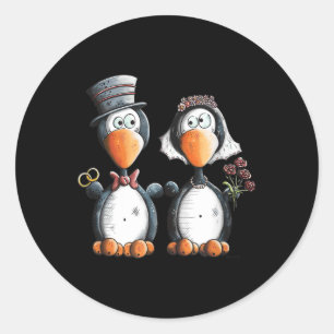 Awesome Penguin Wedding Gift For Bride And Groom Classic Round Sticker