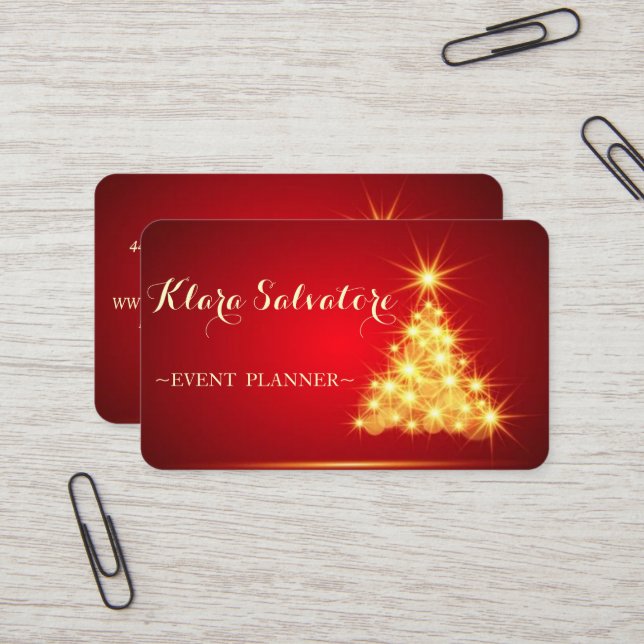 Awesome Perfect Christmas Gold Sparkly Tree Business Card (Front/Back In Situ)