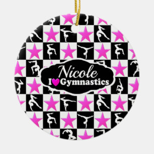 AWESOME PINK AND BLACK GYMNASTICS DESIGN CERAMIC ORNAMENT