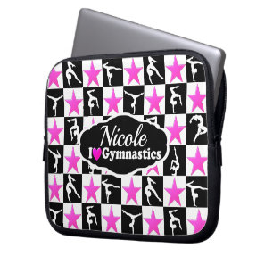 AWESOME PINK AND BLACK GYMNASTICS DESIGN LAPTOP SLEEVE